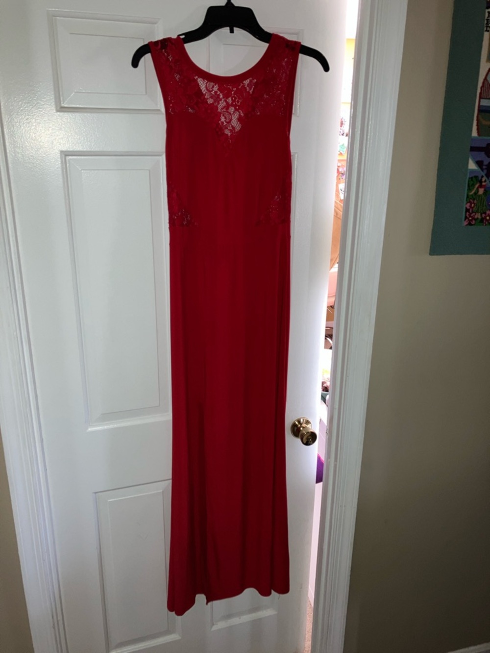 Miusol Red Sleeveless Lace Yoke Maxi Dress